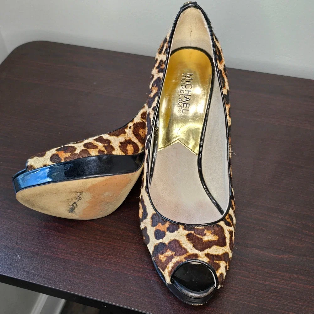 MICHAEL KORS Ionna Pump Leopard Cheetah print‎ haircalf 10M ORIG $125  MK shoe